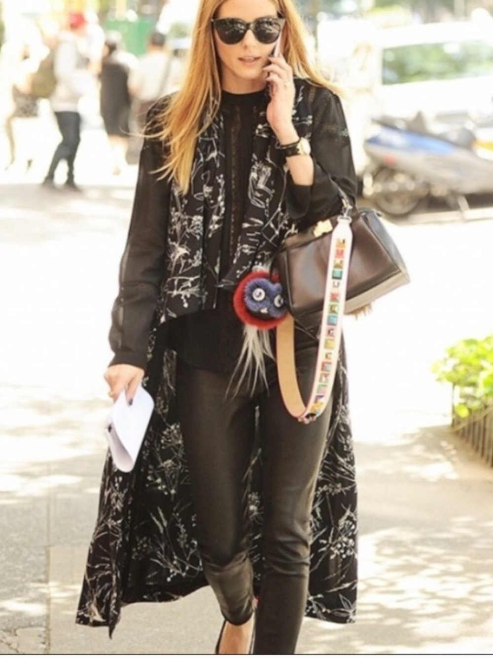 Olivia Palermo Chelsea Black White Woman’s Floral Long Open Cardigan Vest Sz XS